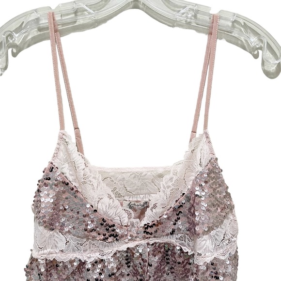 New Free People Right Rhythm Sequin Cami Champagne Pink Size Medium - Picture 9 of 10